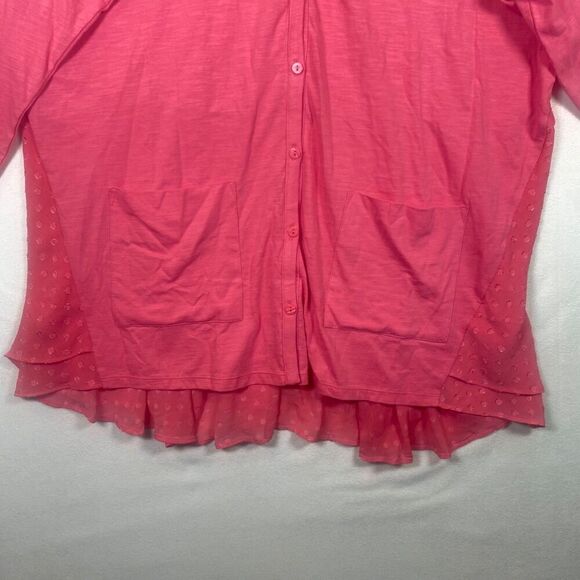 LOGO Lori Goldstein Pink Mixed Media Ruffle Hem Cardigan Duster 1X - Picture 7 of 12